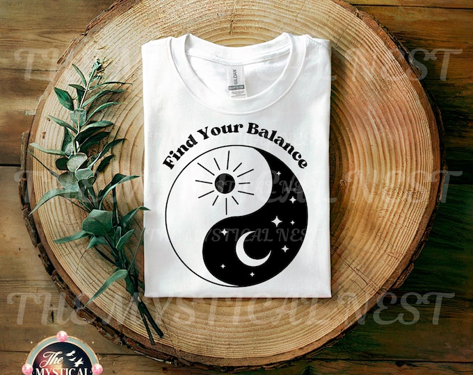 Find Your Balance PNG, Yin and Yang Symbol, Celestial PNG, Digital Download, Sublimation Design, Spiritual Art