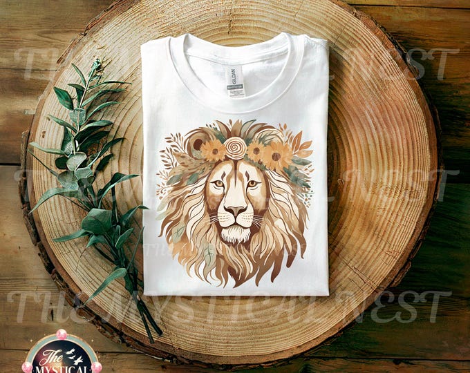 Lion PNG, Lion Boho Sublimation, Mystical Lion Illustration for Crafts & Prints, Boho Style Digital Art Design lion Clipart