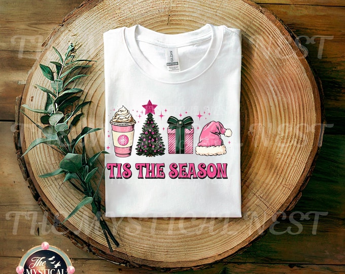 Tis the Season PNG Sublimation, Christmas Coffee Clipart, Pink Christmas, Christmas PNG, Coffee PNG, Coffee Shirt, Digital Download