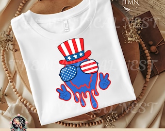 Patriotic Drippy Smiley Face PNG: USA Flag Peace Sign, 4th of July (Digital Download