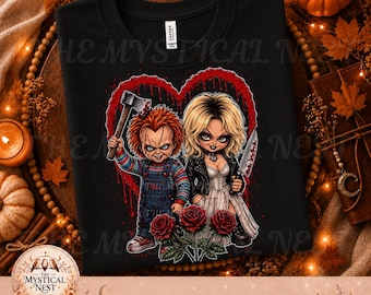 Couple d'horreur d'Halloween (PNG), poupée effrayante de mariée tueuse (sublimation), clipart d'amour gothique et de romance sombre, téléchargement numérique