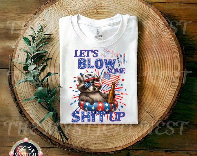 Merica png, 4th Of July png, Let's Blow Some Shit Up, Funny USA Shirt, Funny Raccoon Shirt, Raccoon Png, Red White and Blue