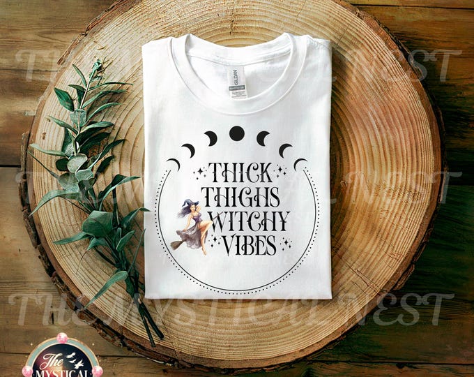 Thick Thighs Witchy Vibes PNG, Halloween Clipart, Cute Halloween Sublimation, Witchy Decor, Digital Download, Moon Phases, Halloween Shirt