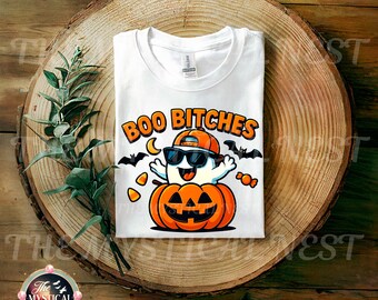 Halloween PNG, Boo Bitches Funny Ghost PNG, Ghost and Pumpkin Clipart, Sublimation PNG, Spooky Season Digital Download, Halloween Graphic