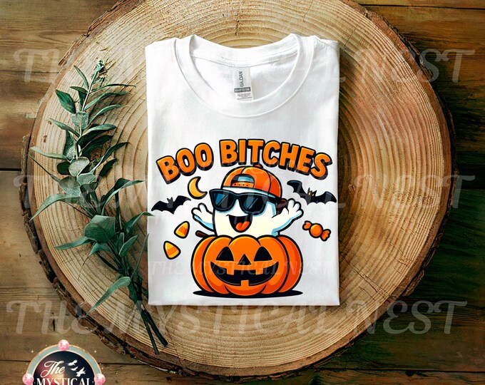 Halloween PNG, Boo Bitches Funny Ghost PNG, Ghost and Pumpkin Clipart, Sublimation PNG, Spooky Season Digital Download, Halloween Graphic
