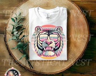 Retro Tiger PNG: Pink Clipart Design, Sublimation Art (Digital Download)
