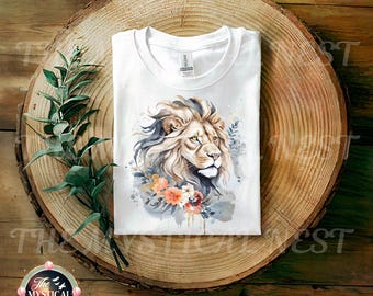 Lion PNG, Watercolor Lion Sublimation, Colorful Flowers, Dreamy Background, Abstract Art, Whimsical Design, Mystical PNG, Lion Clipart