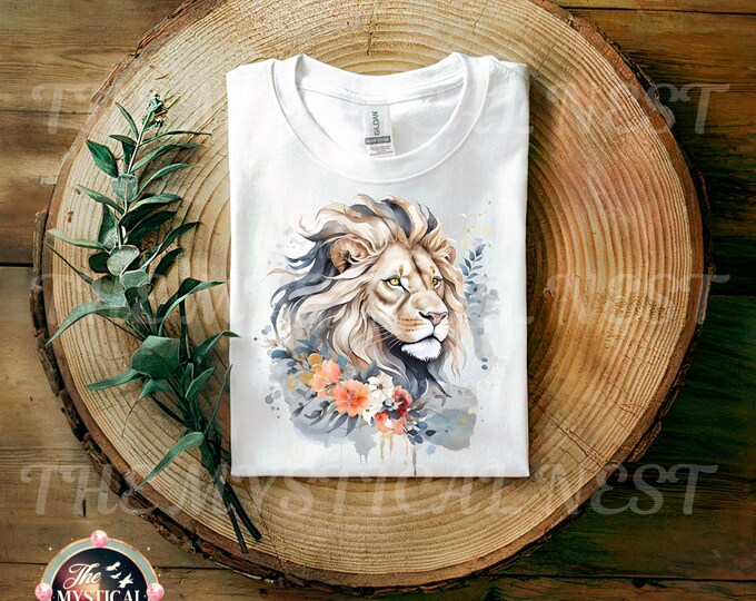 Lion PNG, Watercolor Lion Sublimation, Colorful Flowers, Dreamy Background, Abstract Art, Whimsical Design, Mystical PNG, Lion Clipart