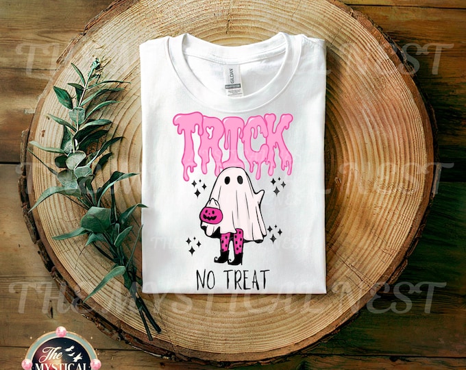 Funny Halloween PNG, Trick No Treat, Ghost Sublimation, Humor Halloween Shirt, Ghostly Humor Design, Pink Halloween
