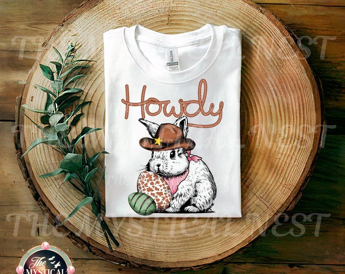 Howdy Bunny PNG, Easter PNG or Kids, Bunny Clipart Digital Download, Spring Decor, Easter Bunny Art, Printable Art