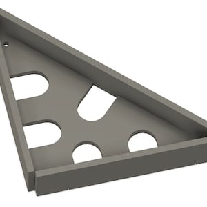 May include: A gray triangular tile spacer with multiple cutouts. The spacer is made of plastic and has a smooth surface.