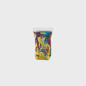 May include: A clear plastic bag filled with multicolored fabric loops in shades of red, yellow, green, blue, and purple. The packaging features the text Friendly Loom, traditional size, mini pack, and makes 2 potholders printed in white.