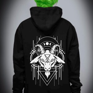 Baphomet - Sudadera con capucha y cremallera gótica negra alternativa - The Hex Coven