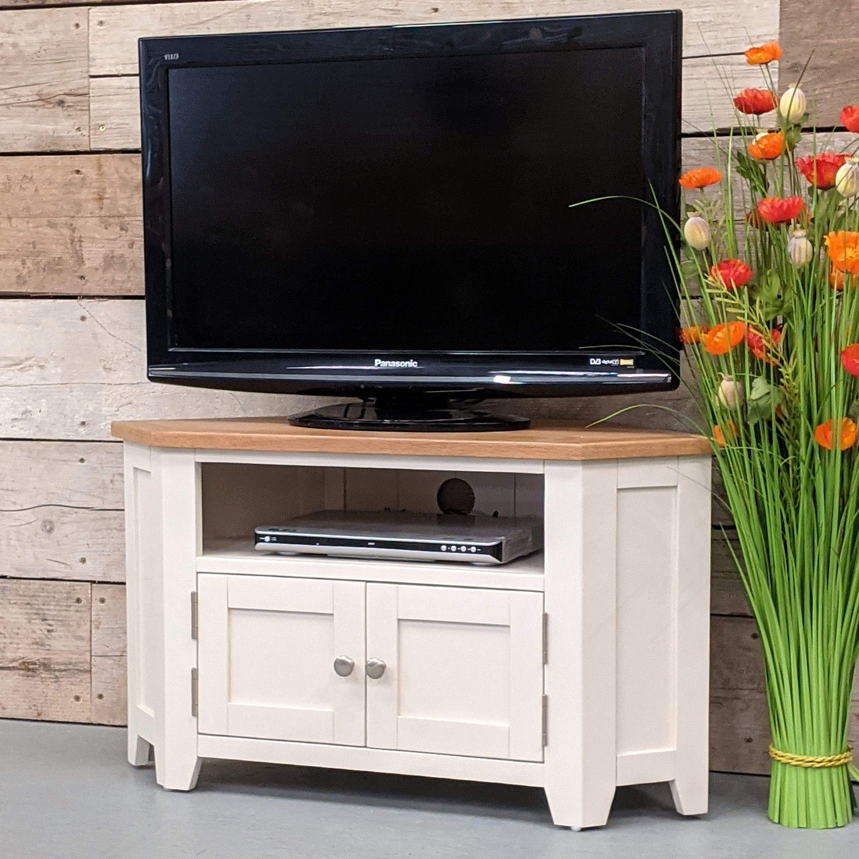 Lundey Cream Painted Oak Corner TV Unit Etsy UK