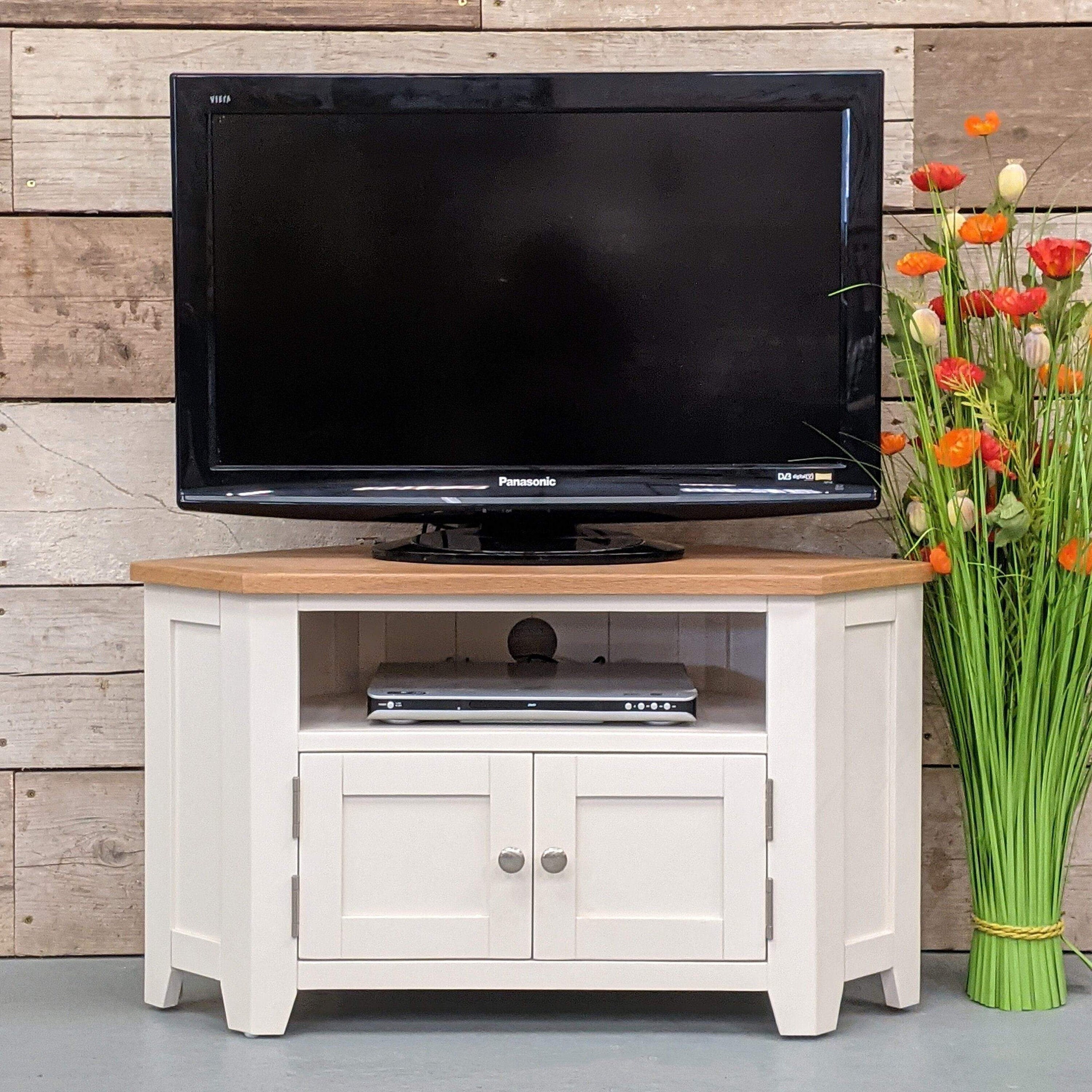 Lundey Cream Painted Oak Corner TV Unit Etsy UK
