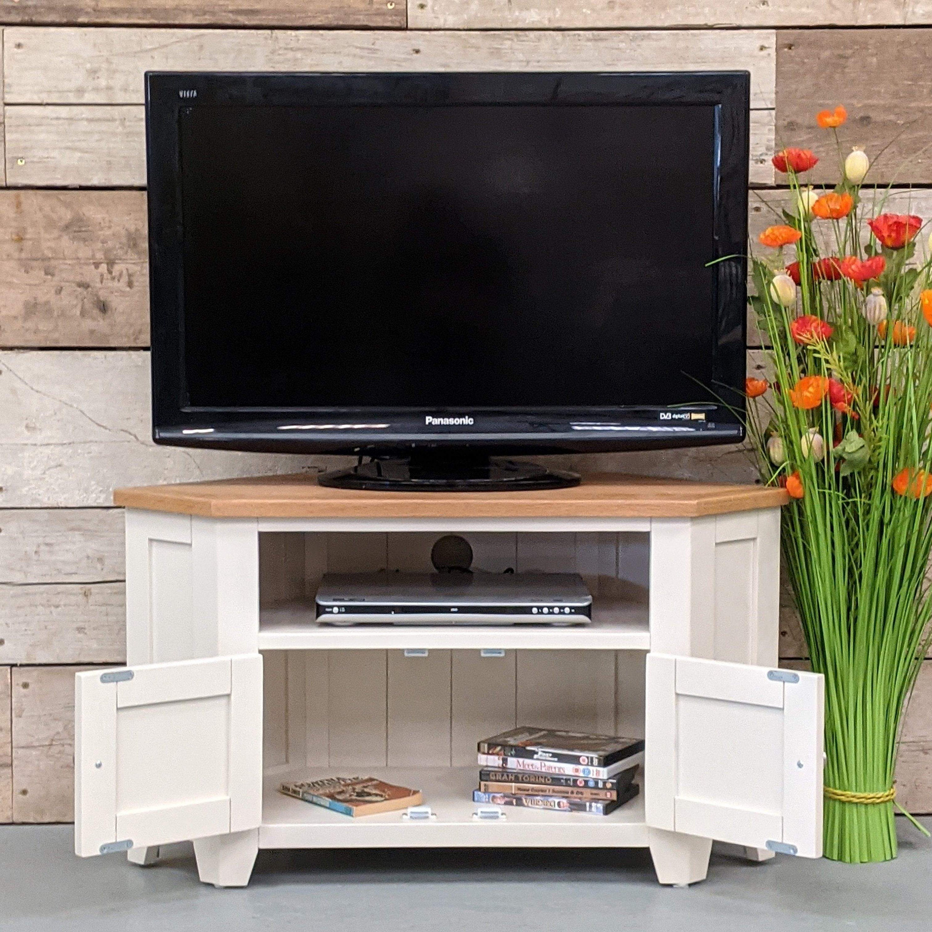 Lundey Cream Painted Oak Corner TV Unit Etsy UK