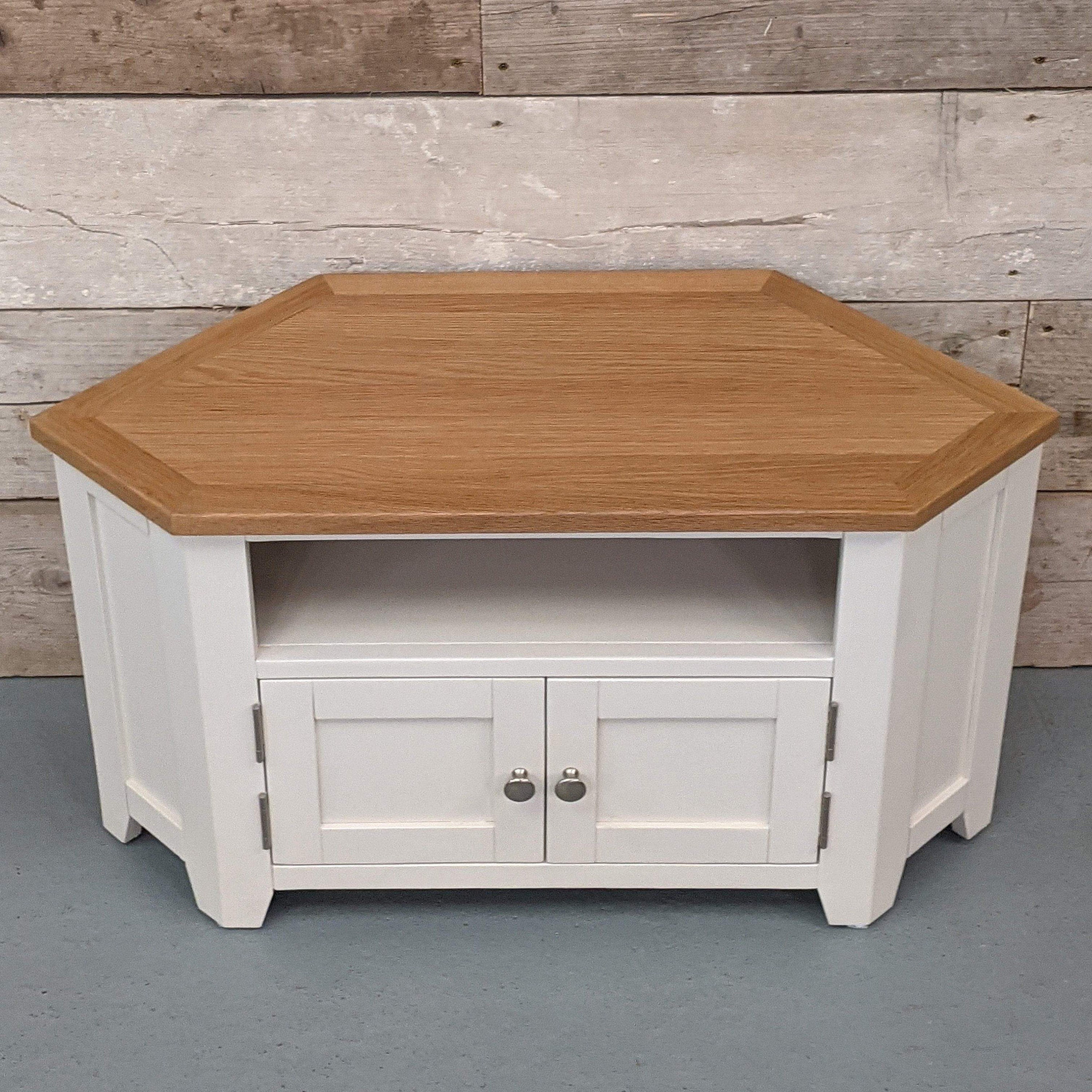 Lundey Cream Painted Oak Corner TV Unit Etsy UK