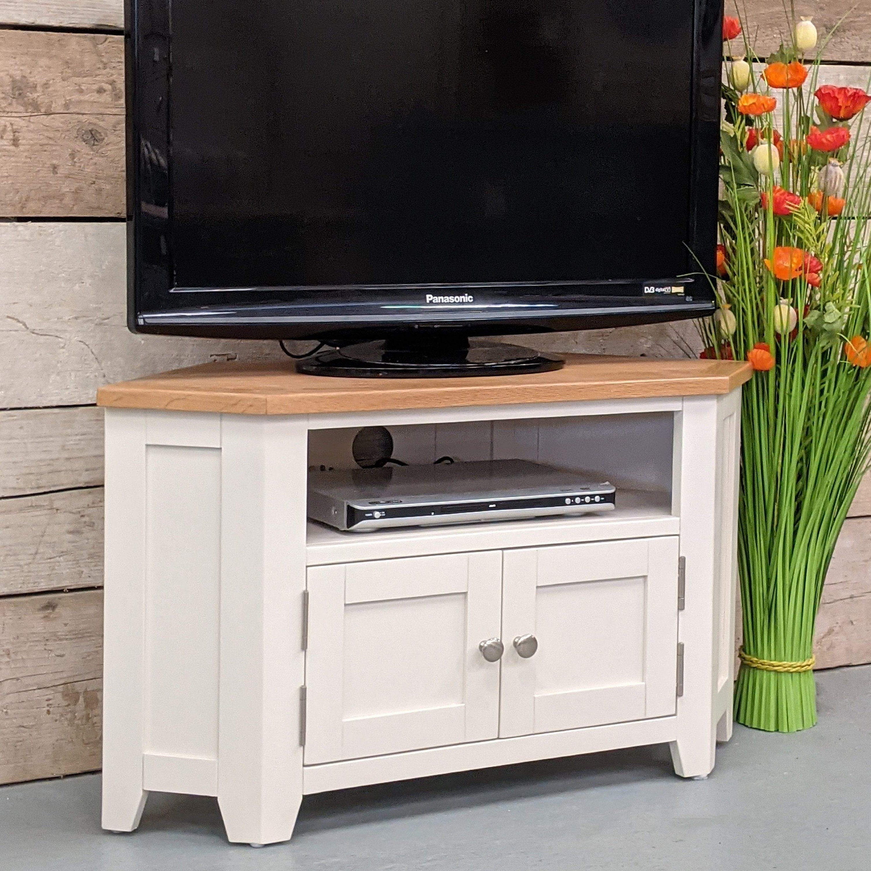 Lundey Cream Painted Oak Corner TV Unit Etsy UK