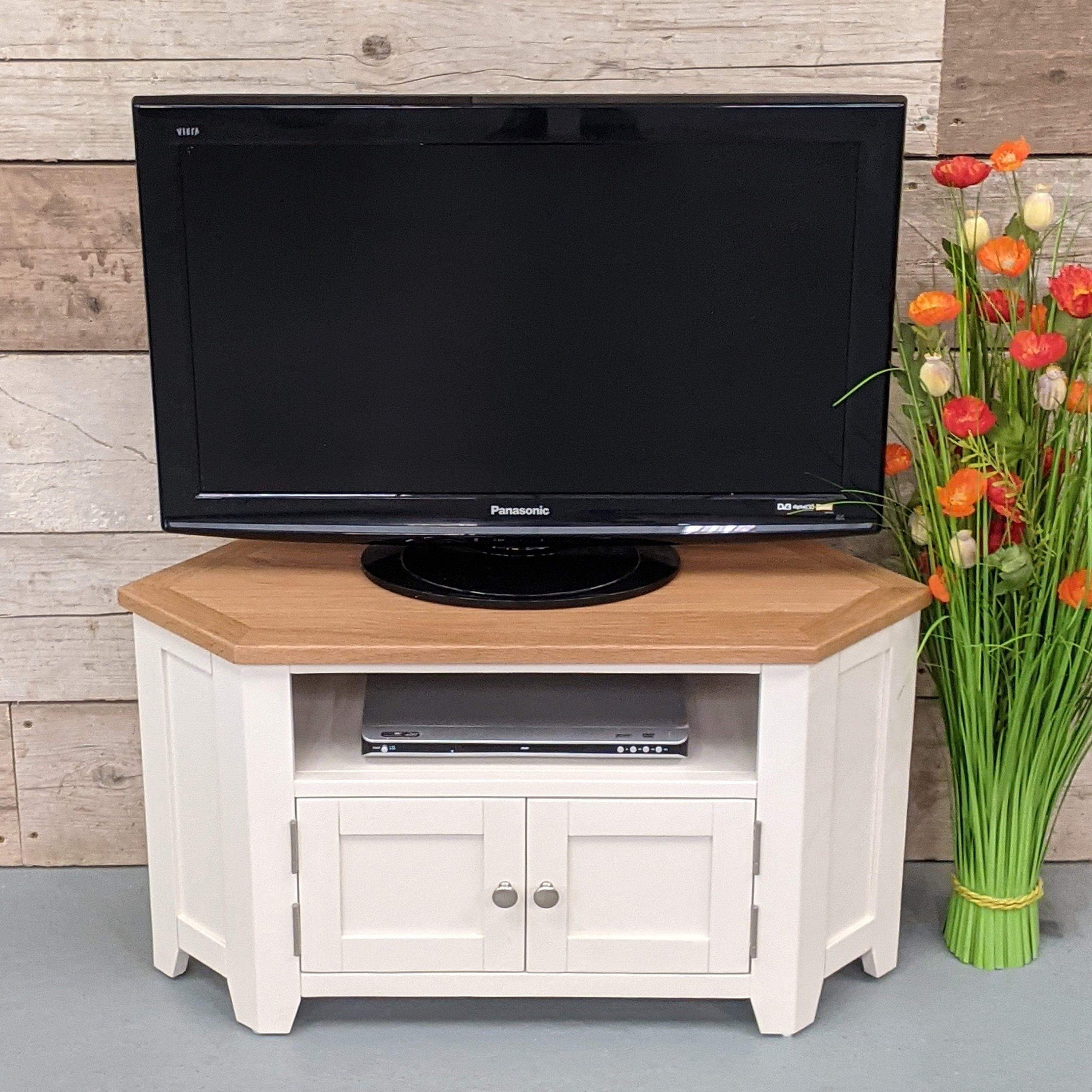 Lundey Cream Painted Oak Corner TV Unit Etsy UK