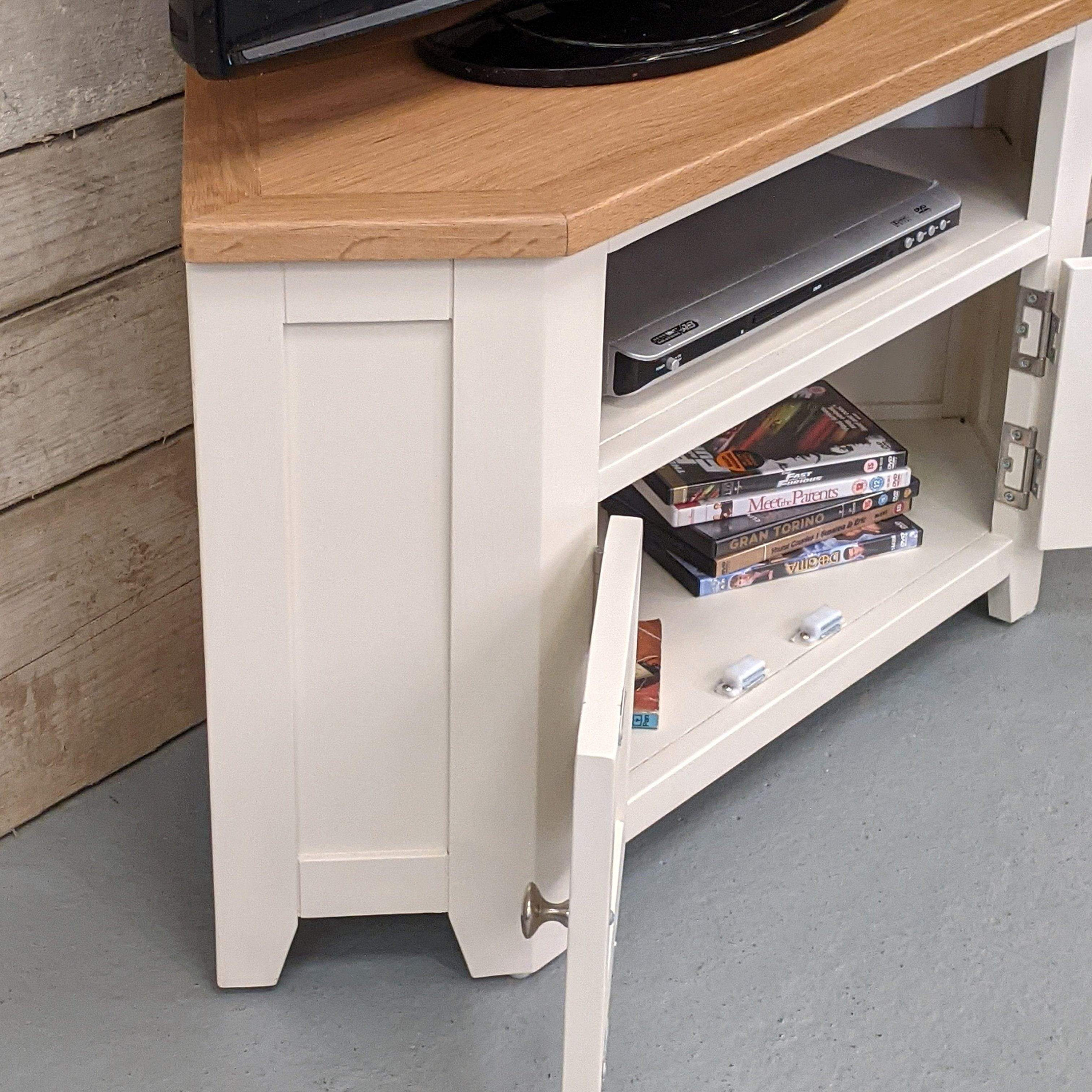 Lundey Cream Painted Oak Corner TV Unit Etsy UK