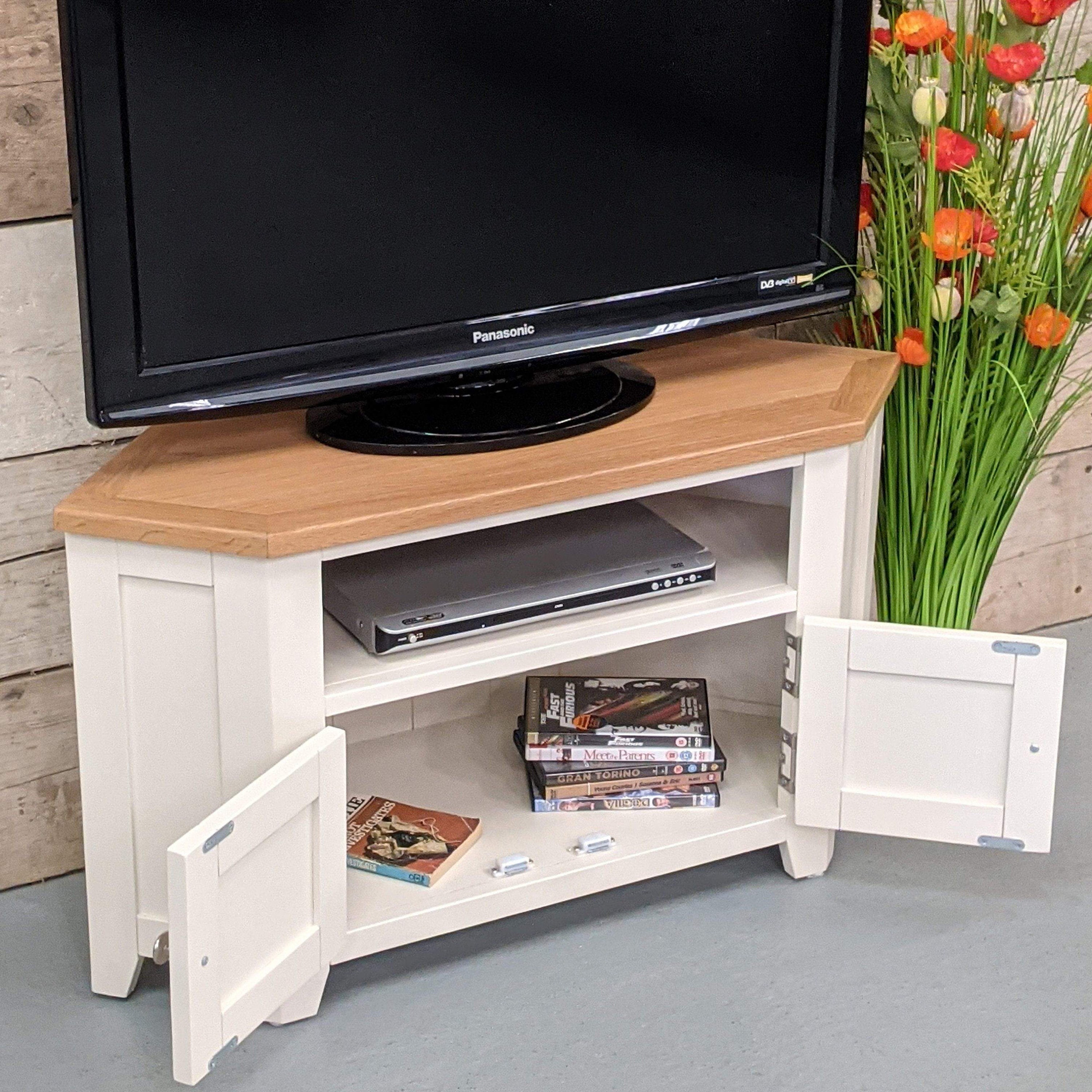 Lundey Cream Painted Oak Corner TV Unit Etsy UK