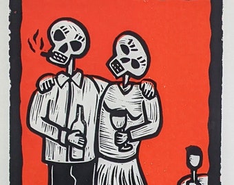 Day of the Dead Linosnede print Salud/Cheers