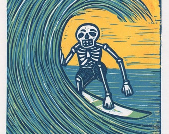 Day of the Dead Linosnede Tube Surfing met matboard