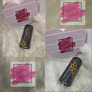 Leopard Print Custom Glitter Travel Tumbler wine/skinny/regular curve with lid and straw