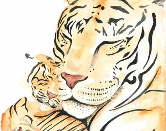 Tiger Heart Poster A3, Watercolor Illustration, suitable for children's room, baby room, youth room