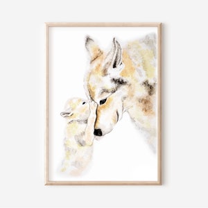 Wolfhound with puppies poster cute animal pictures for children's rooms, dogs watercolor pictures, forest children's rooms and youth rooms, dog posters MiniDei