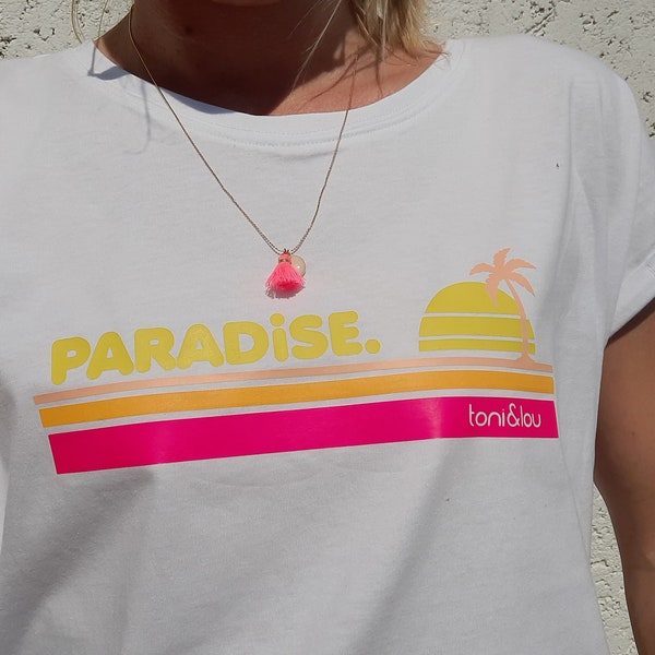 Shirt weiss 80s Print Retro Paradise lässig