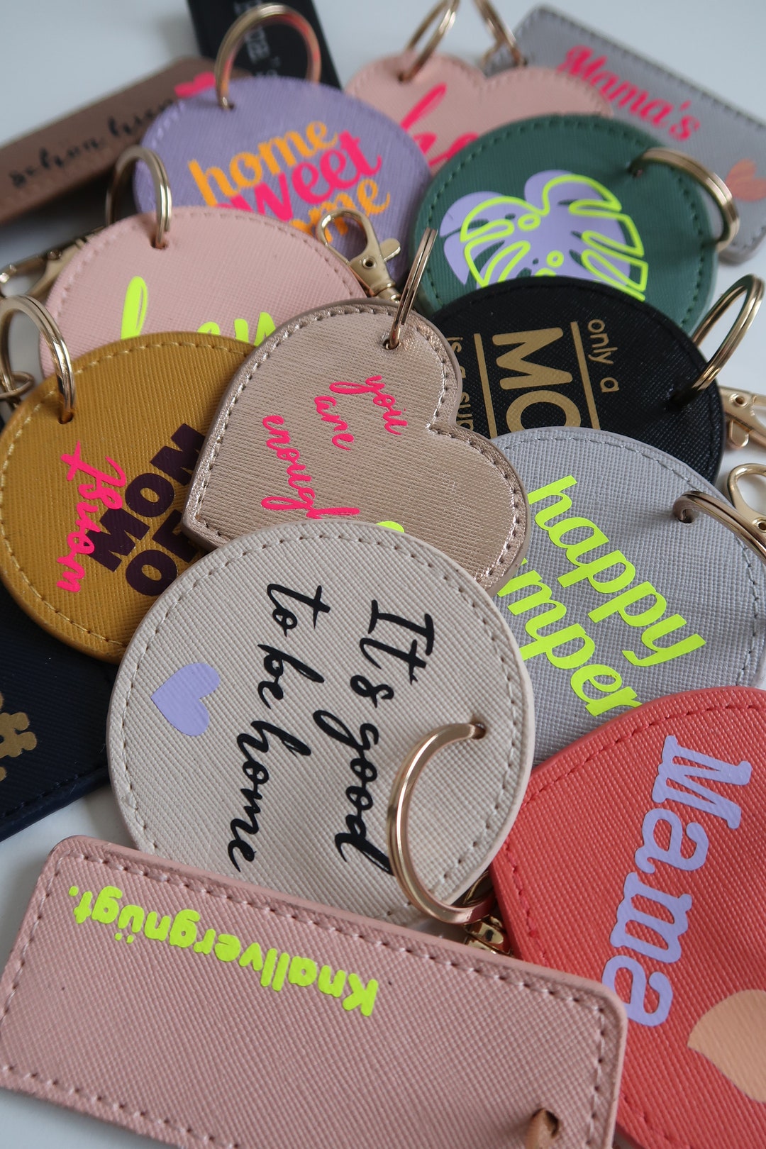 Schlüsselanhänger Spruch neon rund Herz Mama Etsy.de