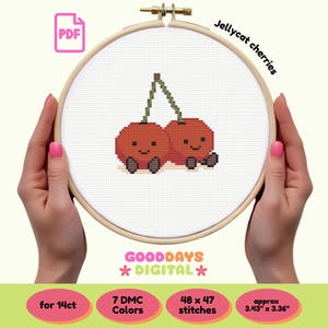 Jellycat Cherry Cross Stitch Pattern PDF | Cute Fruit Embroidery Design | Kawaii Cherries Needlework | Beginner DIY Gift | Instant Download