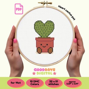 Heart Cactus Cross Stitch Pattern PDF | Cute Jellycat-Inspired Plant Design | Succulent Embroidery | DIY Gift for Gardeners & Crafters