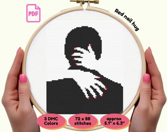 Romantic Couple Silhouette Cross Stitch Pattern | Intimate Hug PDF Design | Black and White Needlework | Instant Download Gift for Lovers