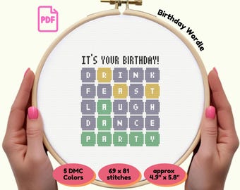 Wordle Birthday PDF Cross Stitch Pattern | Funny Party Design | Instant Download | Gift for Wordle Fans | Modern Needlework