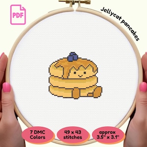 Jellycat Pancake Stack Cross Stitch Pattern | Cute Syrup & Blueberries Design | Funny Kawaii PDF | Instant Download | Gift for Crafters