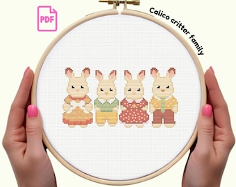 Calico Critter Family Cross Stitch Pattern | Beginner Needlework (PDF Download)