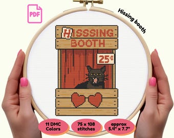 Hissing Booth Black Cat Cross Stitch Pattern | Funny Pun PDF | Instant Download | Halloween Decor | Gift for Cat Lovers | Cute Craft