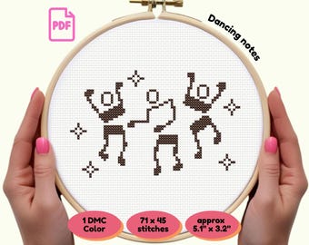 Music Notes PDF Cross Stitch Pattern | Dancing Musical Design | Instant Download Needlework | Gift for Musicians & Crafters