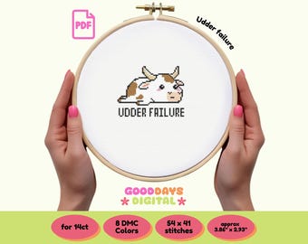 Udder failure cow PDF Cross Stitch Pattern | Pun design | Instant PDF Download | Needlework | Gift for Crafters | Funny Cross Stitch