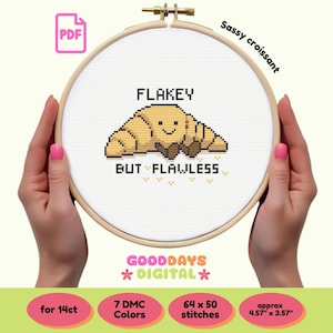 Sassy jellycat Croissant PDF Cross Stitch Pattern | Cute Cartoon Design | Instant PDF Download | Needlework | Crafters Gift | Mini Kawaii