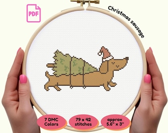 Dachshund Christmas Cross Stitch Pattern | Sausage Dog, Santa Hat (PDF Pattern)