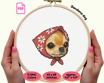 Chihuahua Red Bandana PDF Cross Stitch Pattern | Cute Dog Design | Instant Download | Funny Pet Decor | Whimsical Needlework Gift