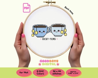 Best-teas best friends PDF Cross Stitch Pattern | Cute Friendship Cartoon Design | Instant PDF Download | Needlework | Gift for Crafters