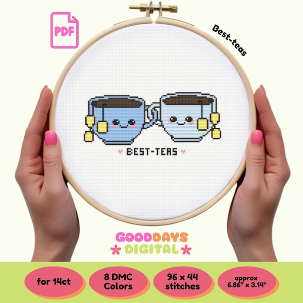 Best-teas best friends PDF Cross Stitch Pattern | Cute Friendship Cartoon Design | Instant PDF Download | Needlework | Gift for Crafters