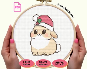 Kawaii Bunny Santa Hat Cross Stitch Pattern PDF | Cute Christmas Needlework | Instant Download | Holiday Decor | Beginner Stitch Gift