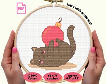 Kawaii Cat Christmas Ornament Cross Stitch Pattern (PDF)