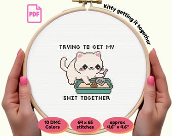 Kawaii Cat Poop Cross Stitch Pattern | Funny Snarky Quote | Sarcastic PDF | Instant Download | Sassy Craft Gift | Crude Needlework