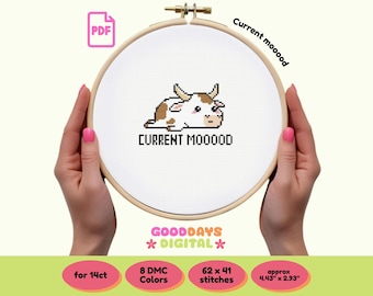 Current mooood cow PDF Cross Stitch Pattern | Pun design | Instant PDF Download | Needlework | Gift for Crafters | Funny Cross Stitch